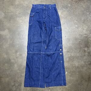Vintage 70s Wide Leg Flared Cargo Dark Wash Jeans 24x31
